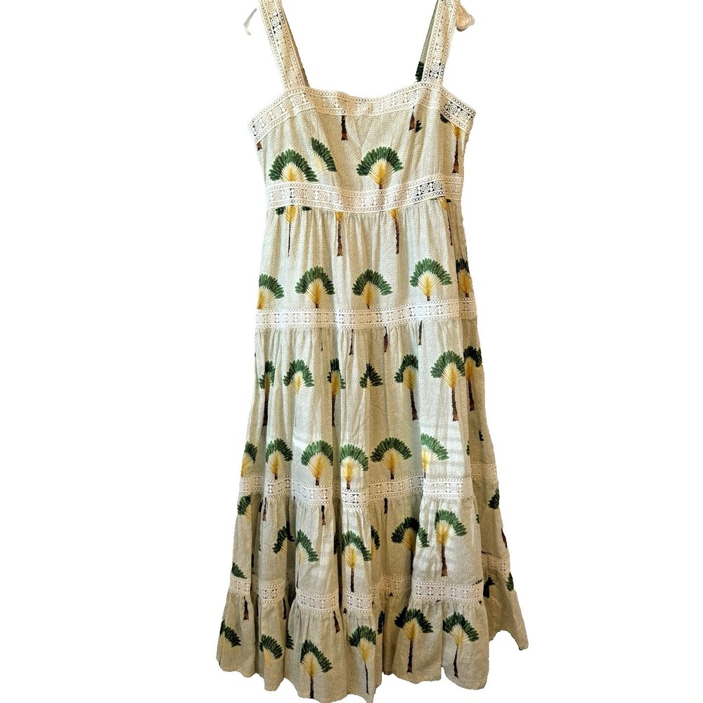 New Calypso St. Barth Islegance Maxi Dress Womens Large Cream Palm Tree Print